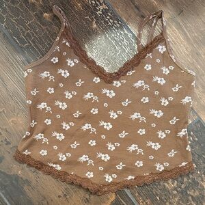 Hollister Brown Floral Cami with Lace Trim size medium